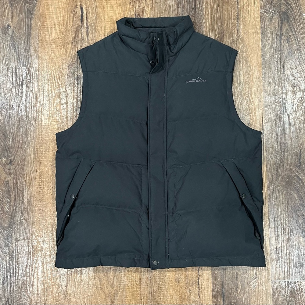 Eddie Bauer Goose Down Vest XL EB550 Fill Power Black Zip-Up Puffer